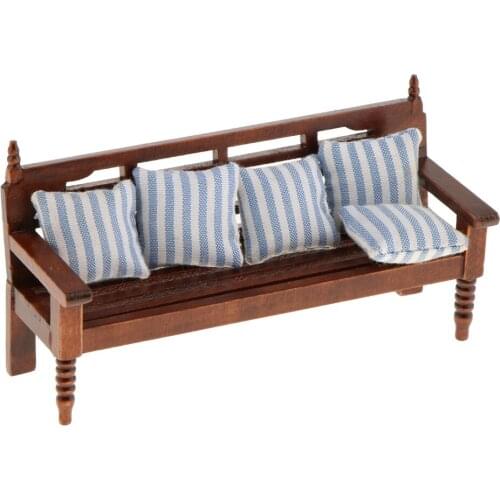 Vintage Dollhouse Miniature Furniture Bed Sofa Couch Pillow Chair Table Set 1:12