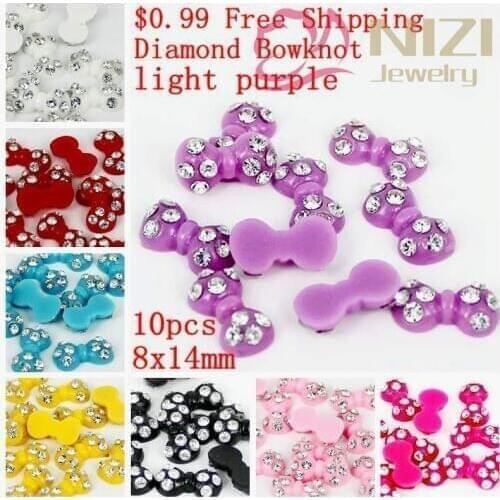 High Quality 8x14mm 10pcs Rhinestones Bowknot Colorful Resin Flatback Glue On Beads For Nails Art Scrapbooking DIY Decorations