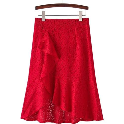 Women Irregular crochet lace new long section high waist slimming A word skirt plus size faldas mujer moda 2019 skirt