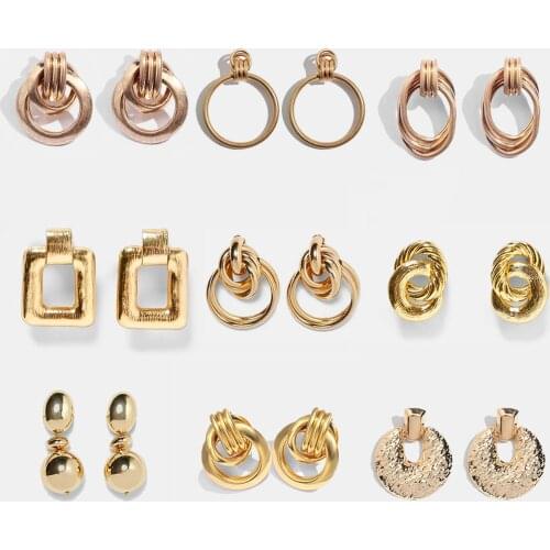 Flatfoosie Gold Color Metal Round Geometric Drop Earrings For Women Vintage Boho Heart Dangle Earrings Statement Jewelry Gifts