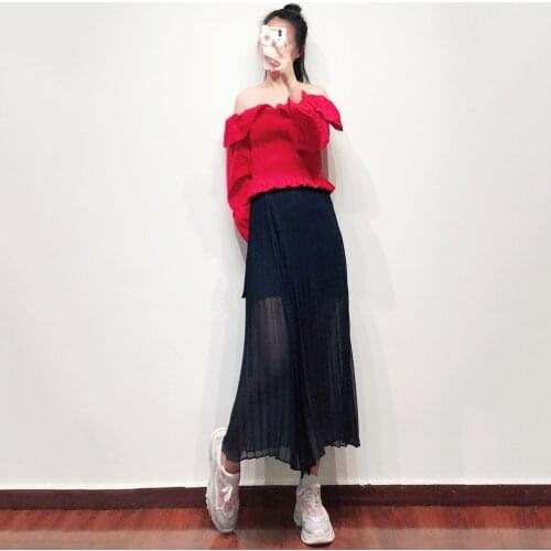 Patads French fashion sweet slim fit Ruffle Top spring and summer one shoulder Lantern Sleeve lady e19lenda