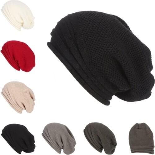 Winter Baggy Slouchy Beanie Multi Striped Hats Wool Knitted Warm Cap for Men Women