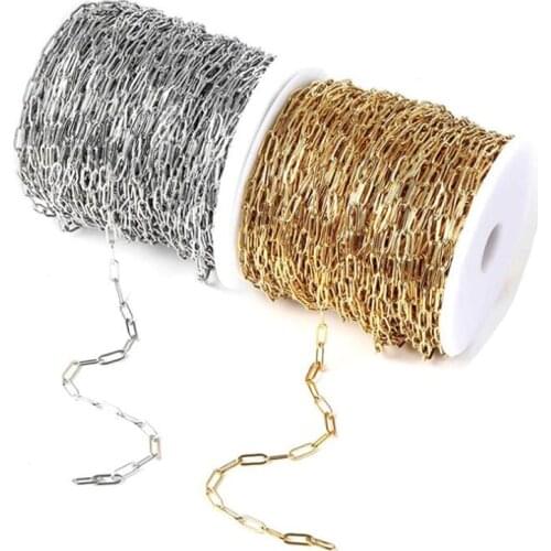 1Meter 7mm Width Stainless Steel Gold Tone Rolo Cable Hip-hop Punk Chains for Jewelry Making Supplies Wholesale Lots Bulk