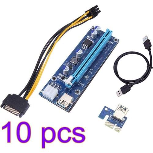 10PCS/set Golden VER009S PCI-E Riser Card 009S PCIE PCI Express 1X to 16X Adapter 60CM USB Cable 6Pin Power for Miner Mining