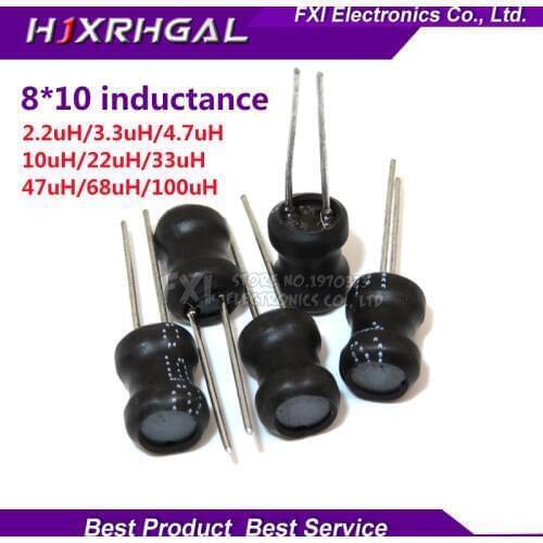 100pcs Unshielded Wirewound DIP power Inductor 0810(8*10mm) 2.2uH 3.3uH 4.7uH 10uH 22uH 33uH 47uH 68uH 100uH I-shaped inductance