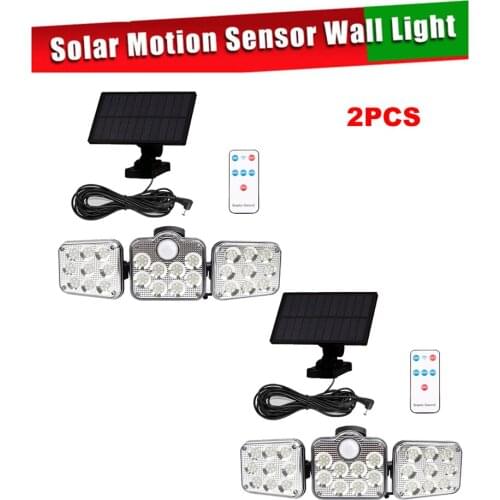 2pcs 138 led remote seperable Solar Light Outdoor Motion Sensor Solar Powered Garden Lamp 3 Heads Waterproof Wall lamp Garden St