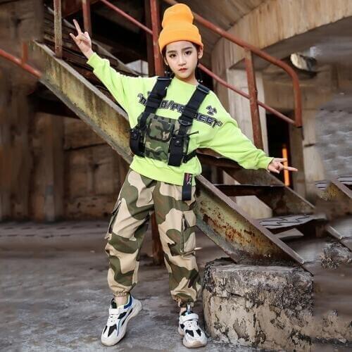 2020 Hip Hop Dance Costume Kids Jazz Girl Clothing Street Boys Wear Children Dancing Performance Hiphop Camouflage Pant 1400