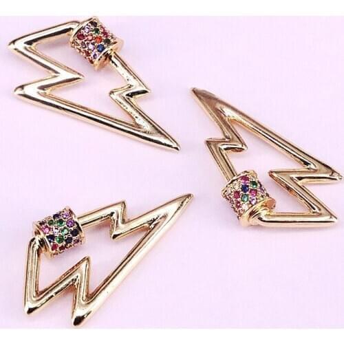 5Pcs,15*28mm, Micro Pave CZ Lightning Bolt Shaped Screw Clasp, Carabiner Lock Micro Pave CZ Thunder Bolt Clasp