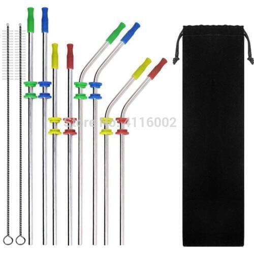 50 Sets Silicone Sleeve Stainless Steel Straws Reusable Replacement Metal Straws With Silicone Tips And Cleaning Brush
