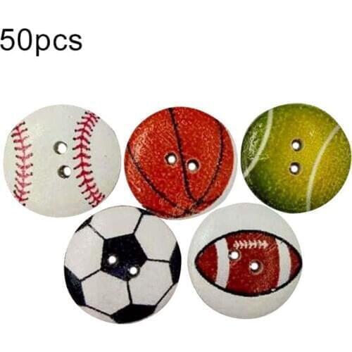 50Pcs Ball Printing 2 Holes Wooden Buttons DIY Sewing Craft Scrapbooking Decor