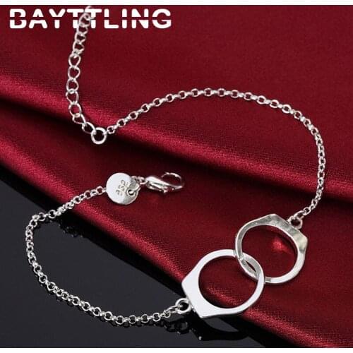 BAYTTLING 925 Sterling Silver 8 Inch Handcuff Bracelet For Woman Man Fashion Luxury Wedding Gift Jewelry