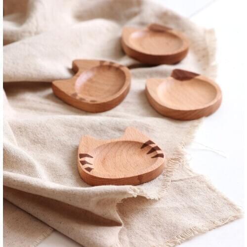 Cat Japanese Flavored Beech Wood Cartoon Sauce Dish Creative Small Wooden Dish For Home Kitchen Tools Wooden Saucer Dish