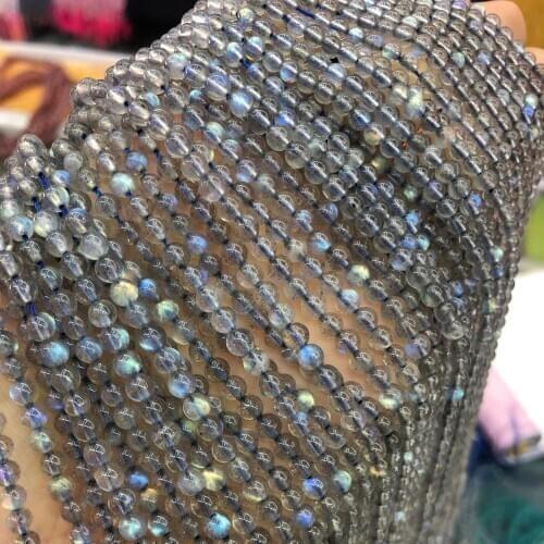 Natural Stone Loose Beads Labradorited Round Shape charms for Jewelry Making Necklace Accessories Gifts for Women size 3 4mm