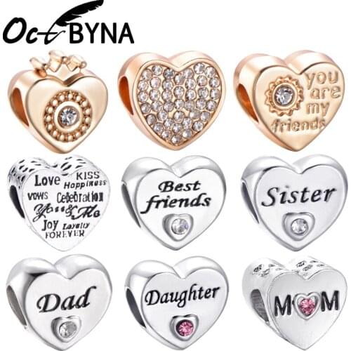 Octbyna Crystal Love Heart Beads Fits Pandora Charms Bracelet Necklace For Women Jewelry Making Jewelry Accessories Dropshipping