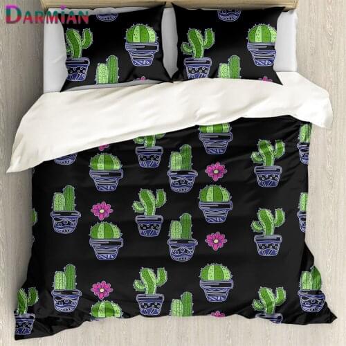 DARMIAN Cartoon Cactus Design Printing Premium Bed Pillowcase Duvet Cover 3Pcs/Set Comfort Home Bedding Pillowslip Duvet Cover
