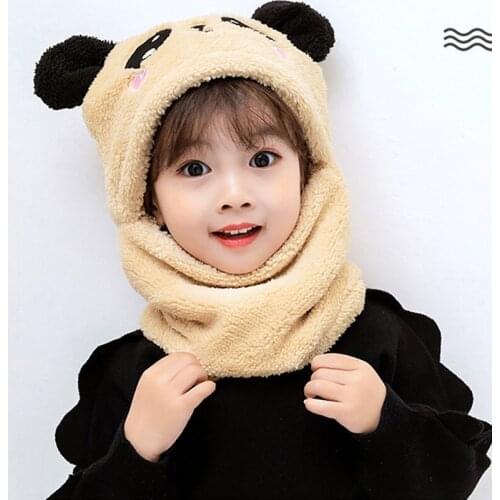 Cute Children Baby Hat Scarf Suit Panda Style Autumn Winter Kids Corduroy Plush Hat Scarf Set Girls Boys Hats Cotton Neckwarmer