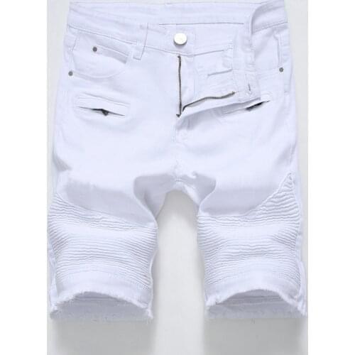 Short Jeans White Red Black Male Brand Clothes 2021 Summer New Mens Denim Shorts Street Clothing Trend Personality Slim