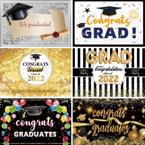 Laeacco Graduation Party Backdrops Flowers Balloons Glitters Bachelor Cap Custom Photography Backgrounds For Photo Studio Props