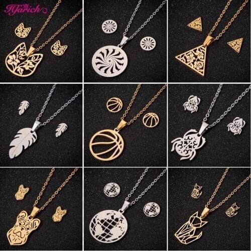 Hfarich Luxury Women Jewelry set Stainless Steel Feather Dog Cat Earrings Kids jewellery Beetle Paw Necklace edelstahl schmuck