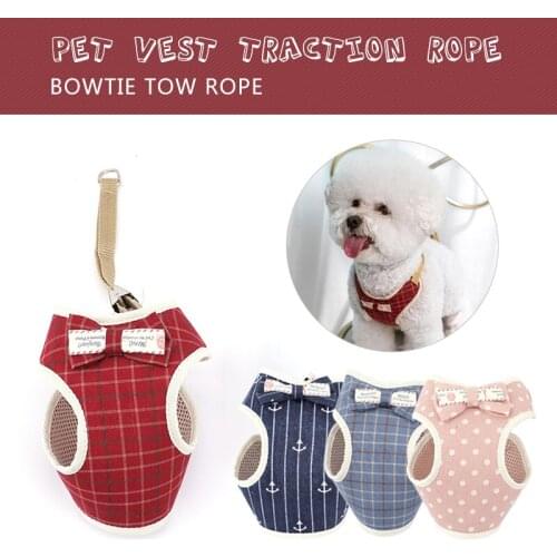 Adjustable Dog Cat Harness Leash Set Breathable Mesh Chest Strap Cute Bowknot Pet Harnesses Vest For Dogs Outdoor Pets Supplies