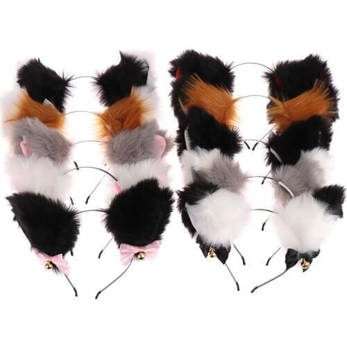Beautiful Masquerade Halloween Cat Ears Cosplay Cat Ear Party Costume Bow Tie Bell Headwear Headband Hair Accessories