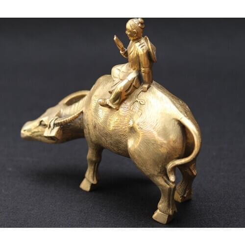 Copper boy Shepherd cow reading boy riding ox Zodiac Ox Ornament Student Craft Gift