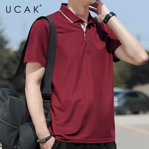 UCAK Brand Classic Turn-down Collar Solid Color Short Sleeve T-Shirts Summer New Streetwear Tops Casual Silk T Shirt Homme U5500