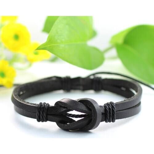 Handmade 6pcs/set Wrap multilayer Black Leather Braided Rope Wristband men bracelets & bangles for men women Party Gift -J46