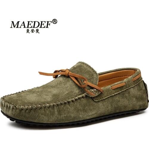 MAEDEF Men Loafers High Quality Genuine Leather Flat Shoes for Men Driving Casual Shoes Black Suede Leather Mocasines Hombre