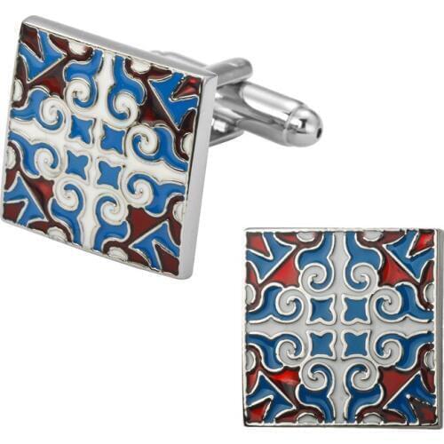 Mens shirts Cufflinks high-quality copper material Blue enamel square pattern Cufflinks 5 pairs of packaging for sale