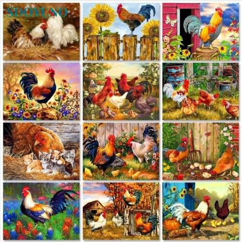 SDOYUNO Oil Paint By Numbers Kits Painting By Numbers On Canvas Frameless 60x75cm Cock Draw Painting DIY Animals Home Decor