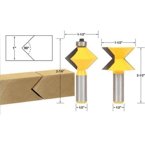2Pcs 90 Degree Lock Miter Finger Joint Router Bits Set Milling Cutters For Wood Plywood CNC Woodworking Tools 1/2 Shank