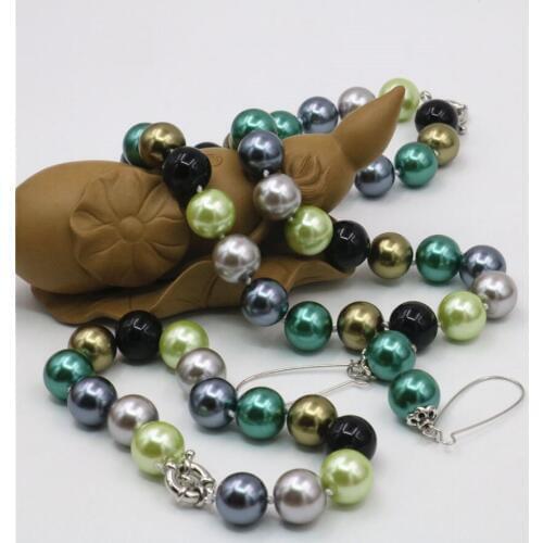 12mm Natural Multicolor Seashell Round Beads Necklace Chain Bracelet Sets Girls Gifts Jewelry Making Accessories Crafts