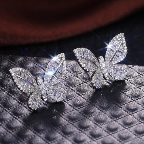 Delicate Zircon CZ Butterfly Stud Earrings for Women Elegant Gift Crystal Earrings