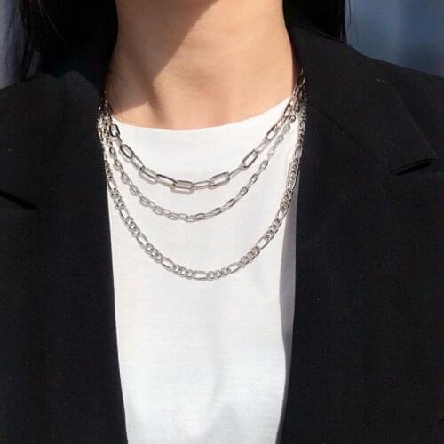 SRCOI New Trendy Simple Three-Layer Oval Link Chain Geometric Metal Figaro Chain Stacked Suit Necklace Women Daily Jewelry