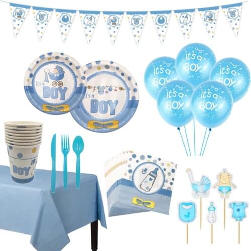 New Boys Birthday Party Tableware Supplies Paper Plates Cups Napkins Its A Boys Girls Letters Party Decorations Baby Shower