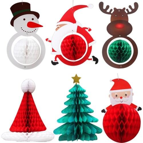1PC Christmas Paper Lantern Honeycomb Pendants Xmas Santa Claus/Snowman Ornaments DIY Navidad Crafts Decorations Kids Gifts