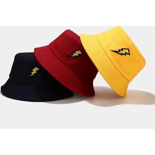 New Bucket Hat Womens Summer Ha Hipster Lightning Labeling Mens Fisherman Hat Leisure Unisex Panama Bob Cap Sun Protection Hat