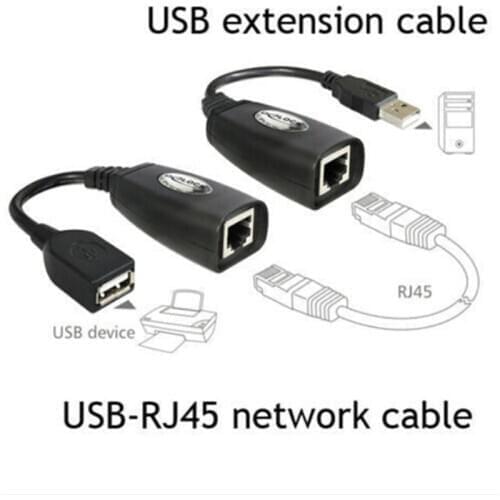USB 2.0 Male To Female Cat6 Cat5 Cat5e 6 Rj45 LAN Ethernet Network Extender Extension Repeater Adapter Converter Cable