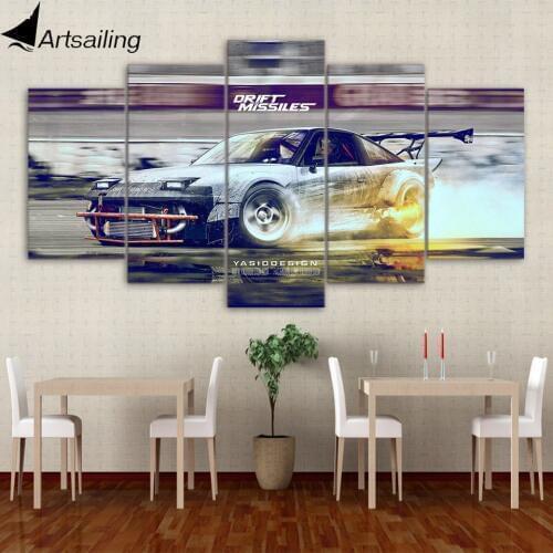 5 piece canvas painting sports car drift speedhunter HD poster and print canvas painting for living room free shipping/XA-1793A