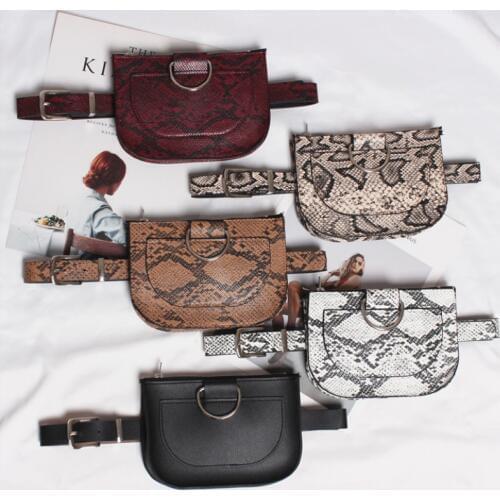 Women Waist Pack Serpentine Fanny Pack PU Leahter Mini Disco Waist Bag Famale Fashion Snake Skin Waist Belt High quality Purse