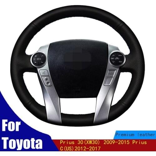 Hand-stitched Car Steering Wheel Cover Soft Black PU Artificial Leather For Toyota Prius 30(XW30) 2009-2015 Prius C(US)2012-2017