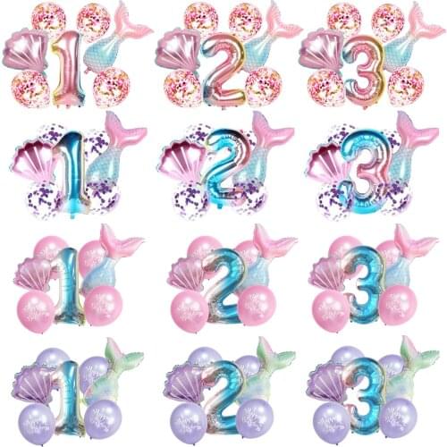 7pcs/lot Mermaid Party Balloons 32inch Number Foil Balloon Kids Birthday Party Decorations Baby Shower Decor Helium Globos