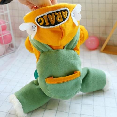 Cute Pets Winter Plush Cotton Polyester Dogs Clothes Cartoon Bear Lion Jumpsuit