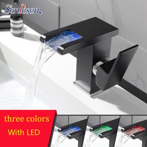 Senlesen Brass Hot and Cold Bathroom LED Basin Faucet Bathroom Faucet Sink Tap