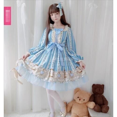 Time Memory Lolita Dress Vestidos Sweet OP Tea Party Dress Long Sleeve Japanese Cos Loli Ruffles Retro Court Princess Dress