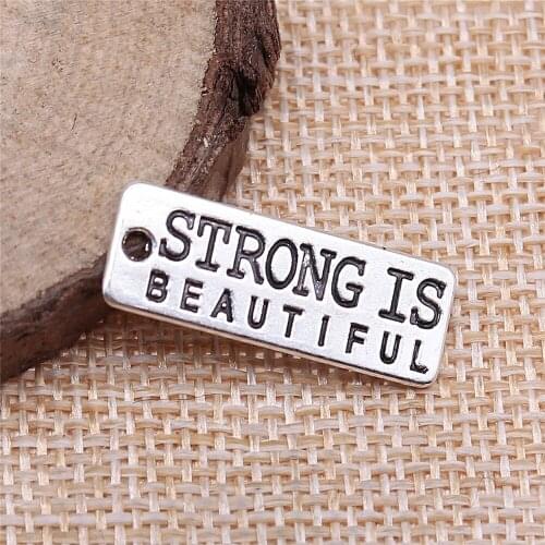 WYSIWYG 5pcs Strong Is Beautiful Charms Pendant Diy Jewelry Findings Antique Silver Color 10x27mm
