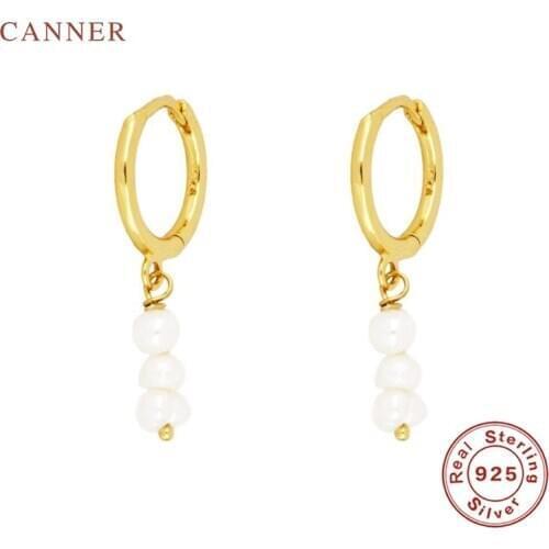 CANNER Pearl Earrings Hoops 925 Sterling Silver Earrings For Women Silver Jewelry Earring Pendientes Aretes De Mujer