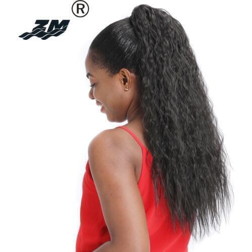 ZM 4 Colors Long Kinky Curly Ponytail Extensions 26“ 150g Corn Wavy Synthetic Claw Clip On Pony Tail Hair Pieces For Women Brown