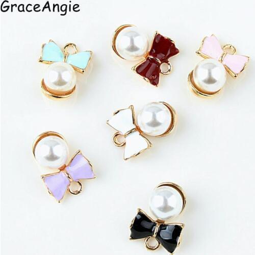 10pcs Cute Girl Enamel Charms Pearl With Bowknot Earrings Necklace Pendant Handmade Keychain Hair Accessories Enamel Charms